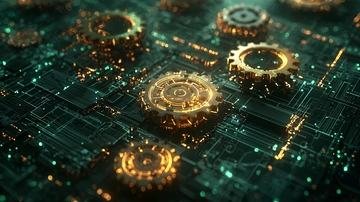 电路板上的金色齿轮