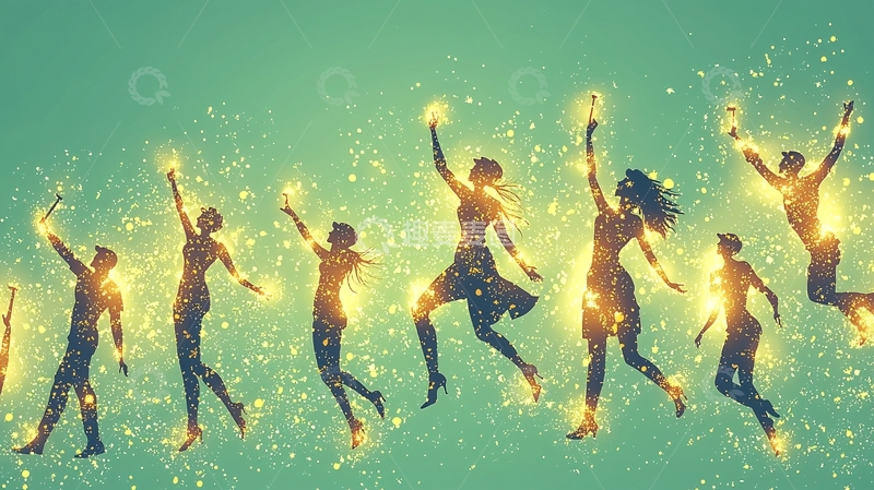 高清大图下载【趣麦麦图】闪光剪影人物跳跃