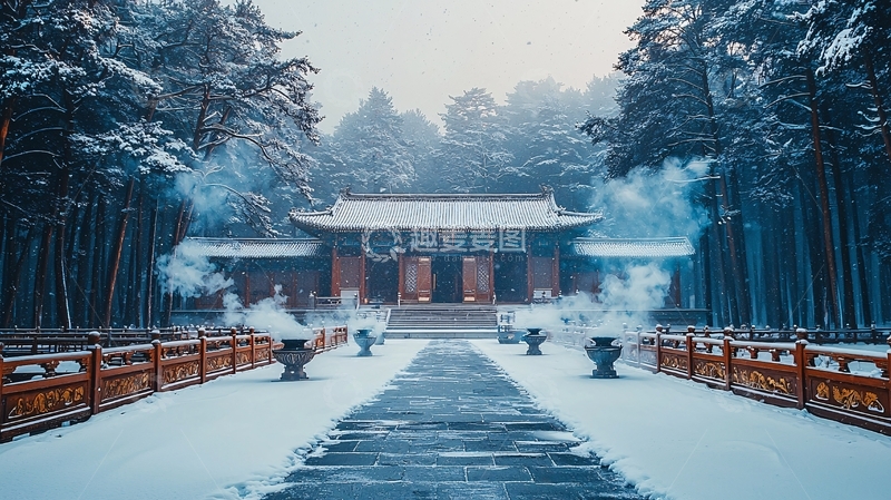 高清大图下载【趣麦麦图】雪景寺庙