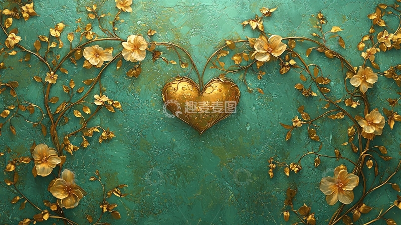 高清大图下载【趣麦麦图】金色爱心花藤背景