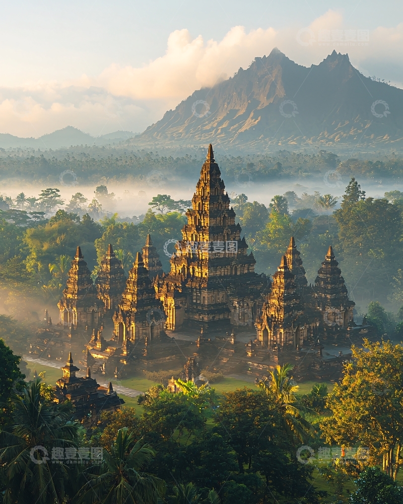 高清大图下载【趣麦麦图】日出时分宏伟的印度教寺庙