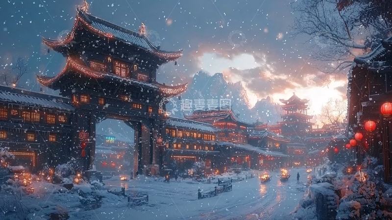 高清大图下载【趣麦麦图】雪景古镇