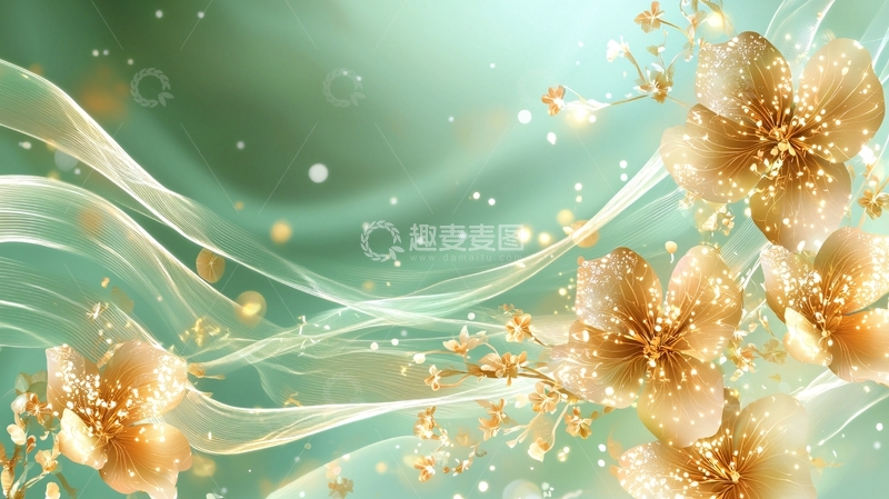 高清大图下载【趣麦麦图】梦幻绿金色花朵