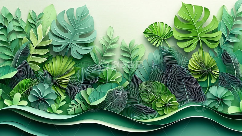 高清大图下载【趣麦麦图】绿色植物纸艺背景