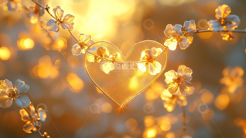 高清大图下载【趣麦麦图】夕阳下透明心形装饰