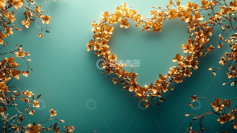 高清大图下载【趣麦麦图】金色花朵爱心