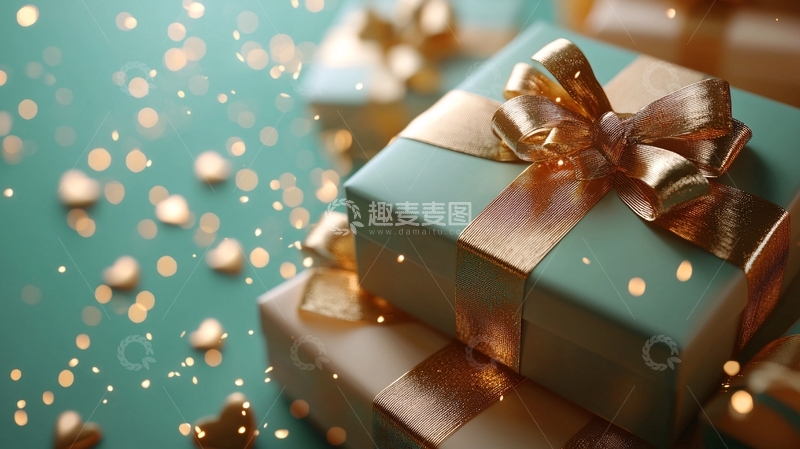 高清大图下载【趣麦麦图】礼品盒与金色光斑