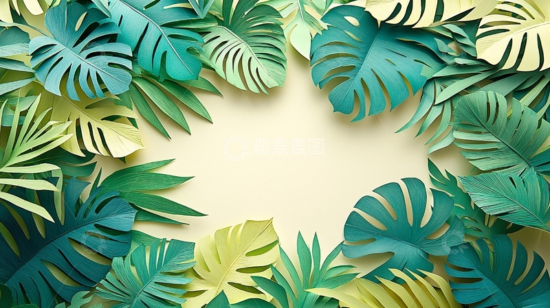 高清大图下载【趣麦麦图】热带植物纸艺边框