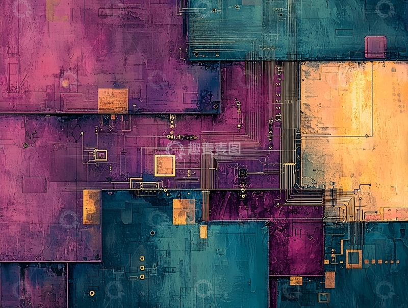 高清大图下载【趣麦麦图】抽象电路板拼贴画