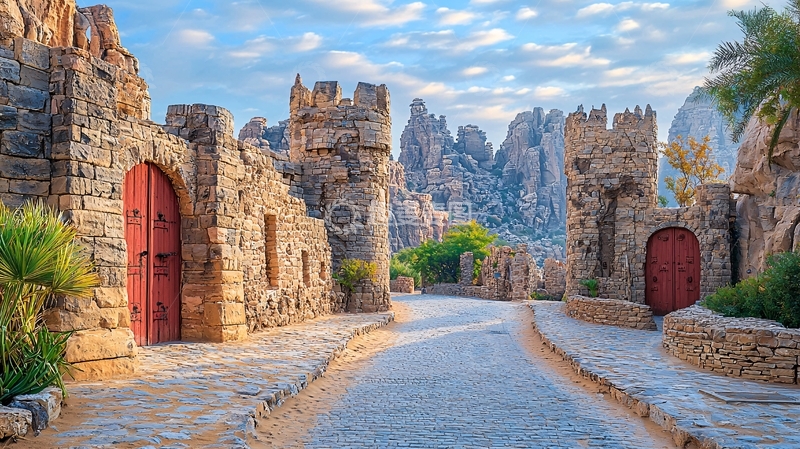 高清大图下载【趣麦麦图】古堡石墙红门街道