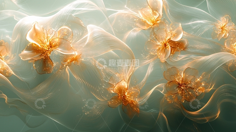 高清大图下载【趣麦麦图】轻柔飘逸的金色花朵