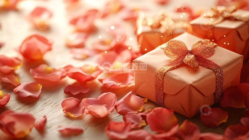 高清大图下载【趣麦麦图】粉色礼盒玫瑰花瓣
