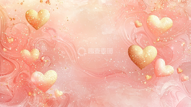 高清大图下载【趣麦麦图】粉色金色爱心背景