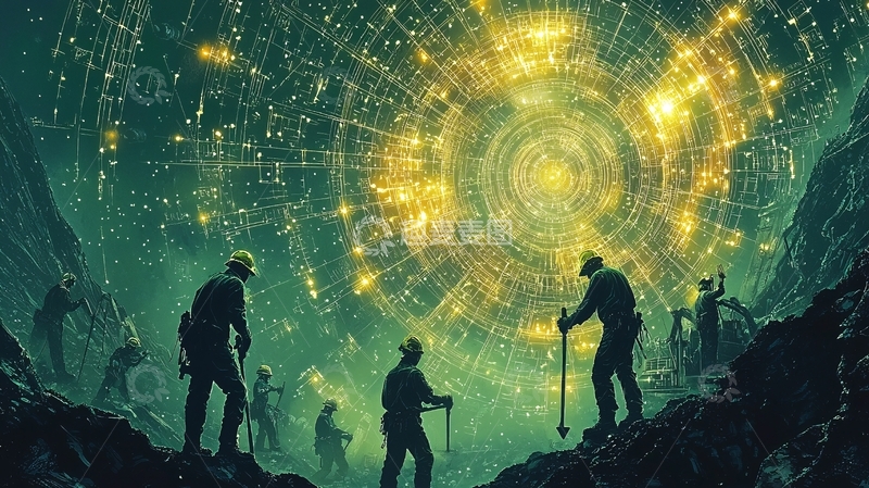 高清大图下载【趣麦麦图】夜空中神秘能量体与矿工