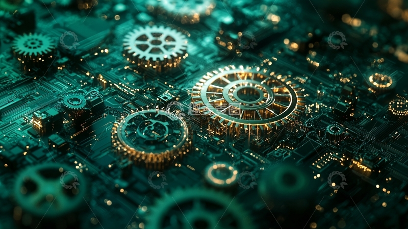 高清大图下载【趣麦麦图】齿轮与电路板的科技感背景