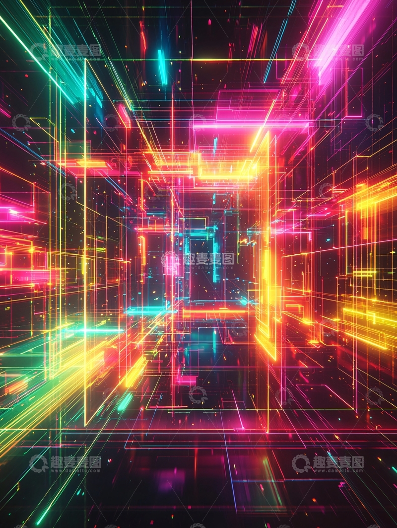 高清大图下载【趣麦麦图】霓虹灯线条构成的未来科技空间