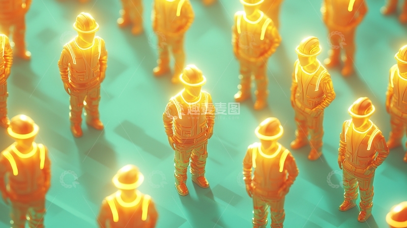 高清大图下载【趣麦麦图】工人们站成一排