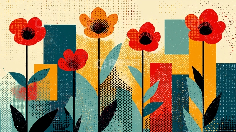 高清大图下载【趣麦麦图】抽象花卉几何图案