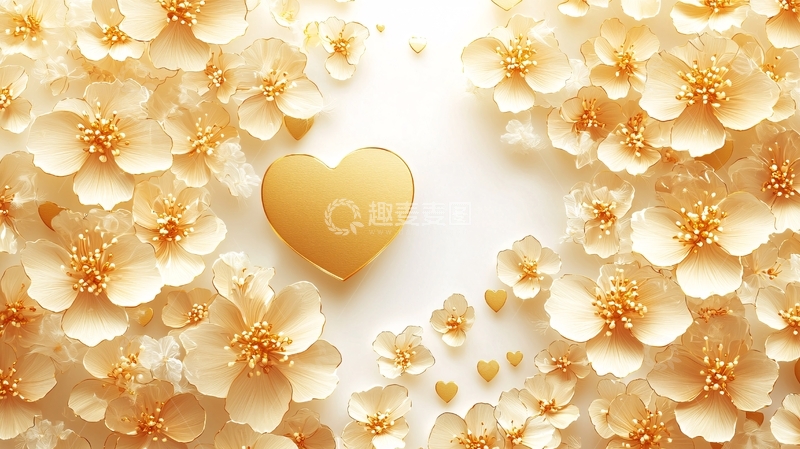 高清大图下载【趣麦麦图】金色爱心花朵背景