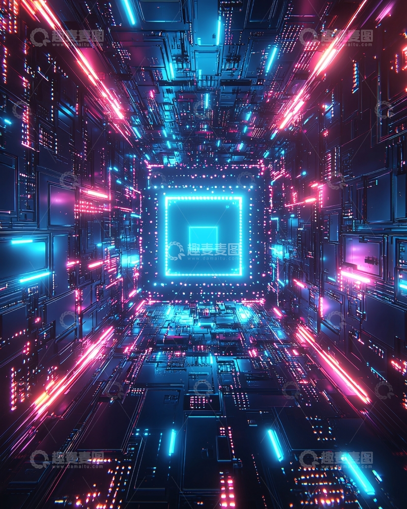 高清大图下载【趣麦麦图】炫酷科技感蓝色粉色通道