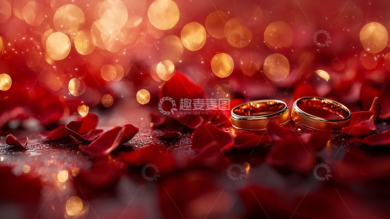 高清大图下载【趣麦麦图】红玫瑰花瓣上金戒指