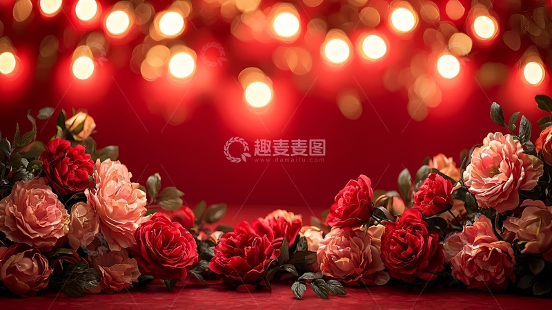 高清大图下载【趣麦麦图】红色背景玫瑰花