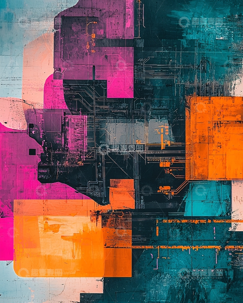 高清大图下载【趣麦麦图】抽象几何彩色拼贴