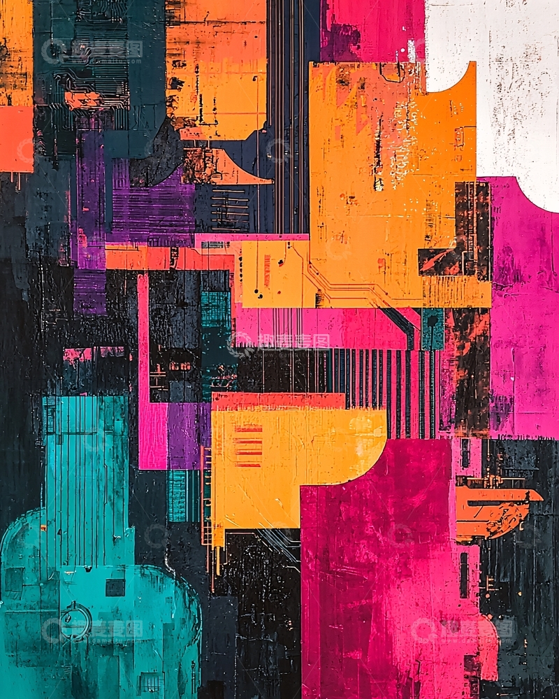 高清大图下载【趣麦麦图】抽象几何彩色拼贴