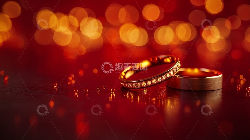 红底金戒指闪耀背景