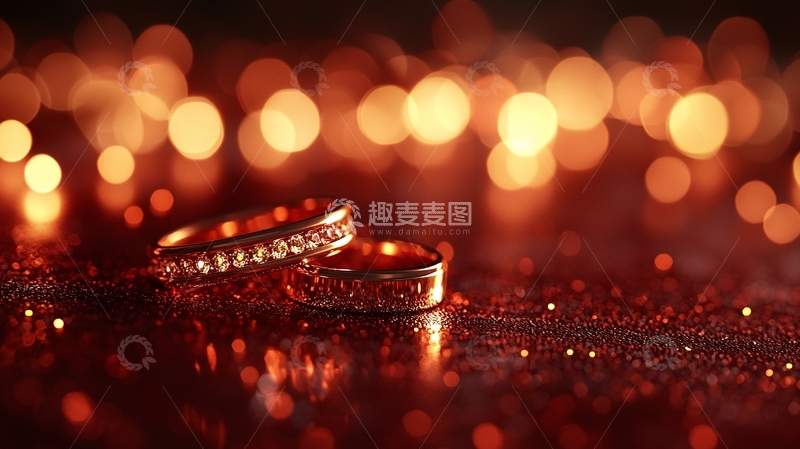 高清大图下载【趣麦麦图】浪漫红光背景下两枚婚戒