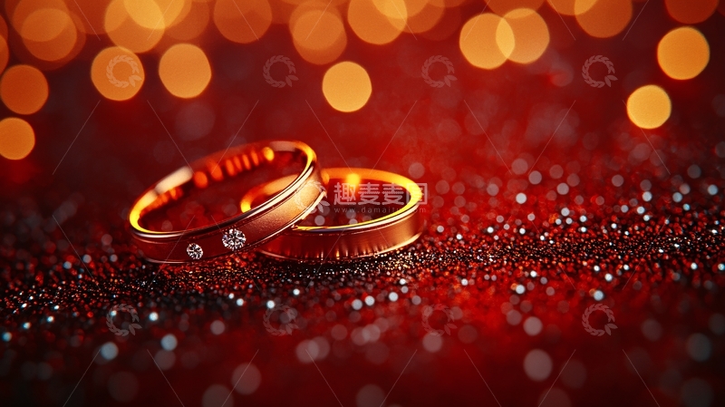 高清大图下载【趣麦麦图】红背景下闪耀的结婚戒指