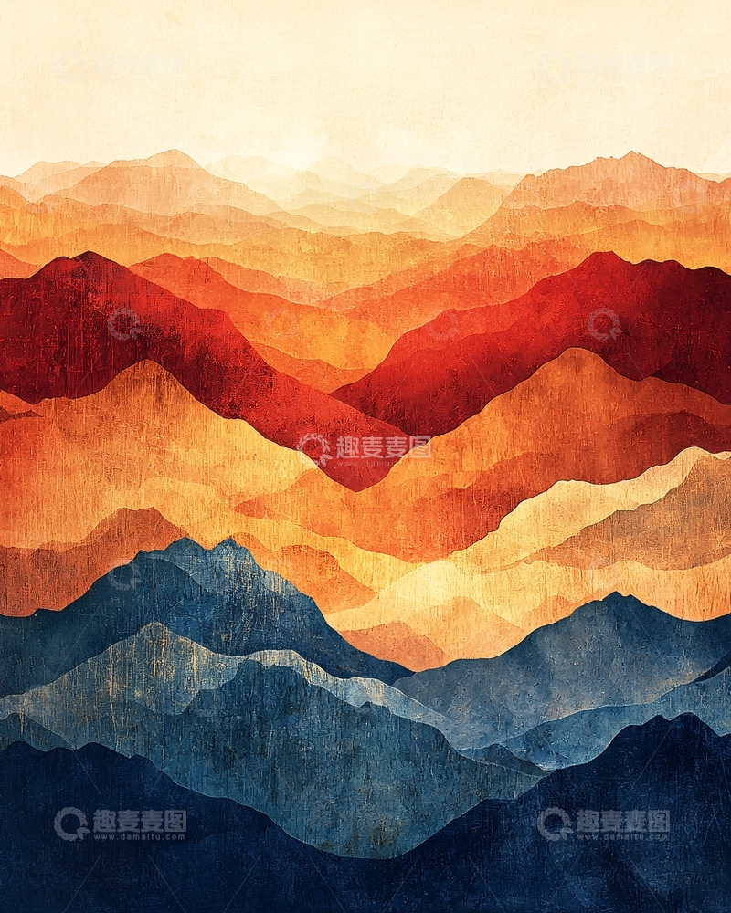 高清大图下载【趣麦麦图】抽象水彩山脉