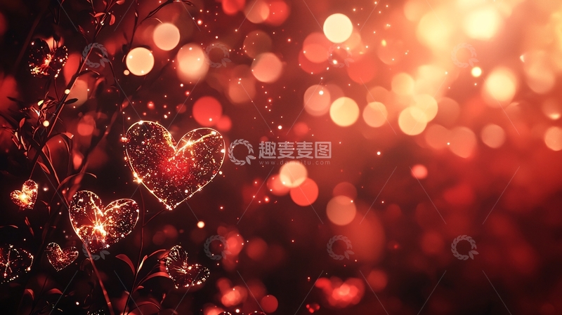 高清大图下载【趣麦麦图】浪漫红心雨夜背景