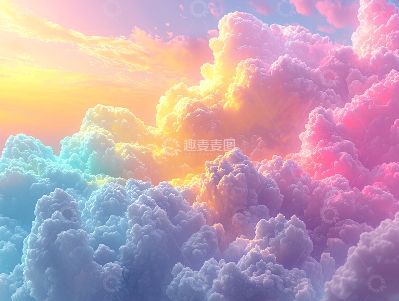 高清大图下载【趣麦麦图】彩虹棉花糖天空