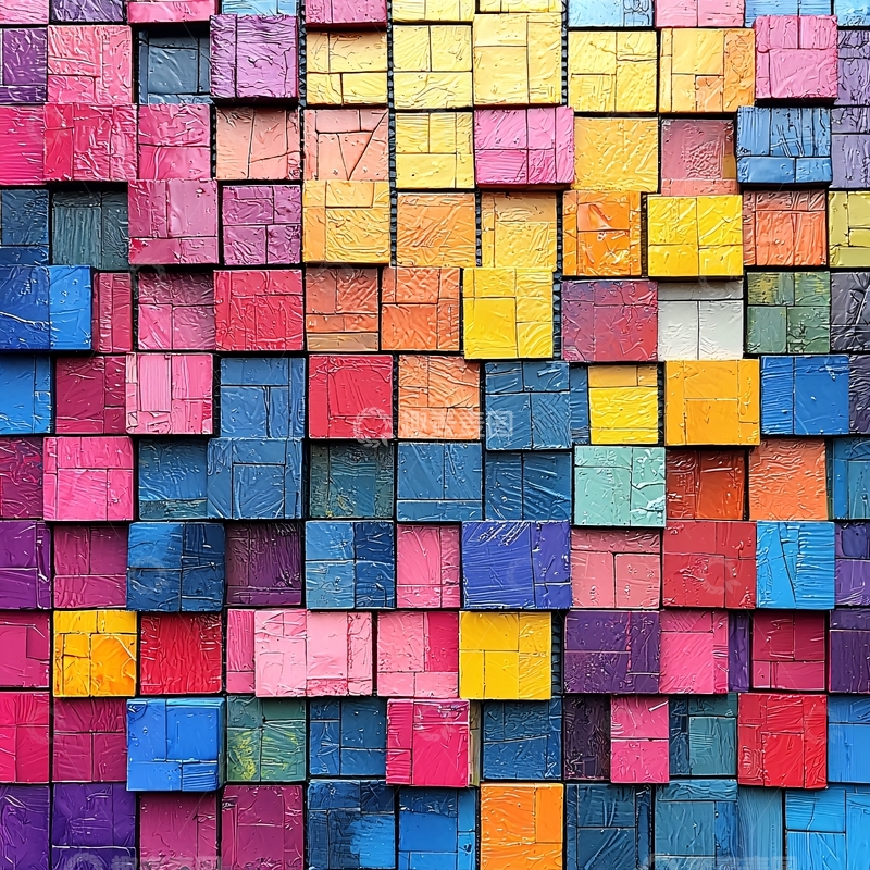 高清大图下载【趣麦麦图】彩色方块拼接背景