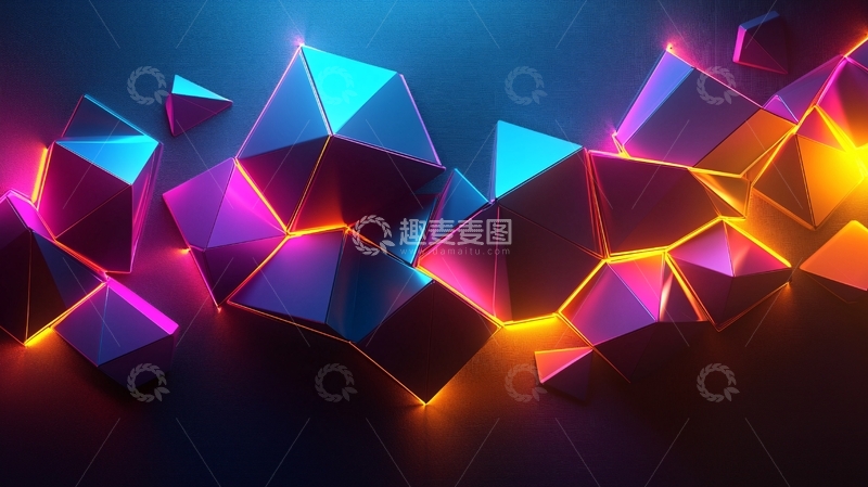高清大图下载【趣麦麦图】炫彩发光几何多面体