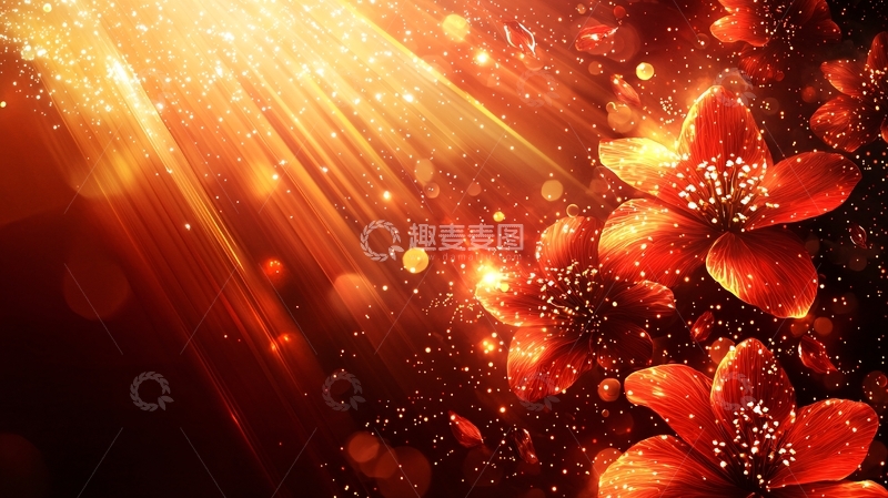 高清大图下载【趣麦麦图】光线闪耀的红色花朵