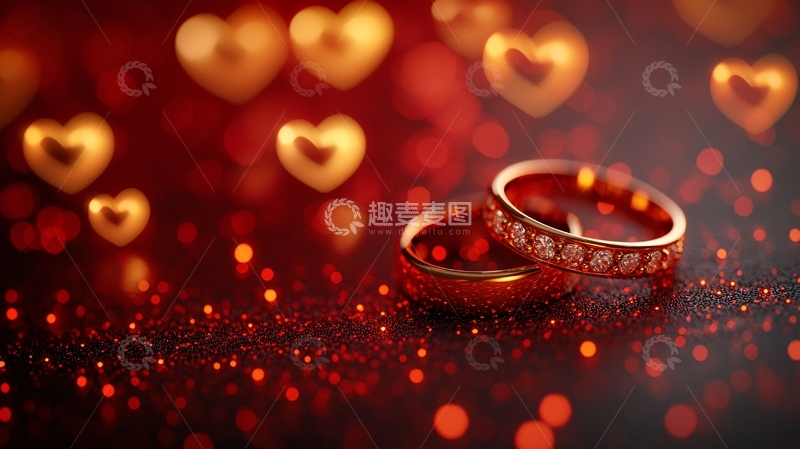 红背景下闪耀的婚戒