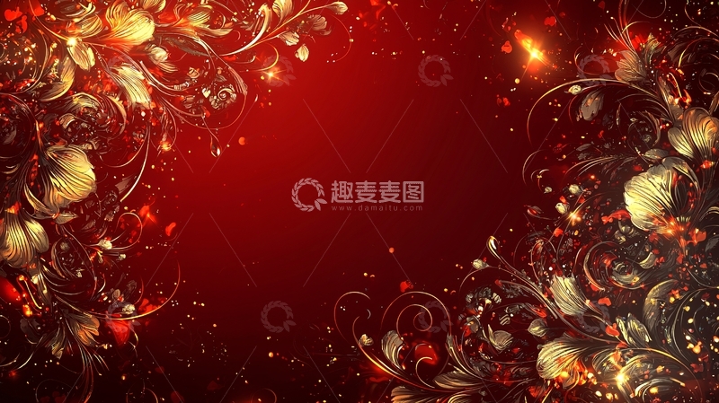高清大图下载【趣麦麦图】红色金色花纹背景