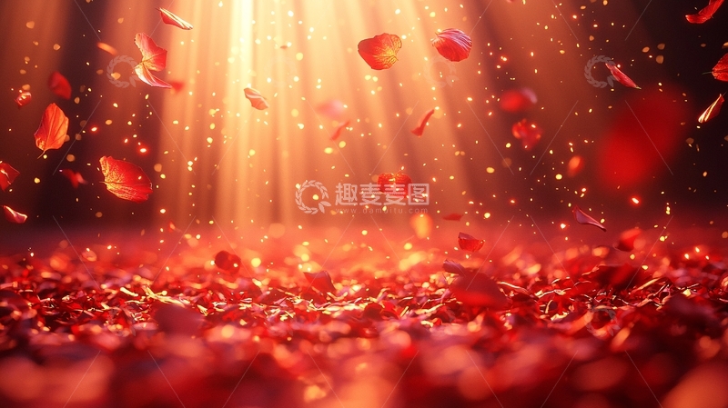 高清大图下载【趣麦麦图】光束中飘落的红色花瓣