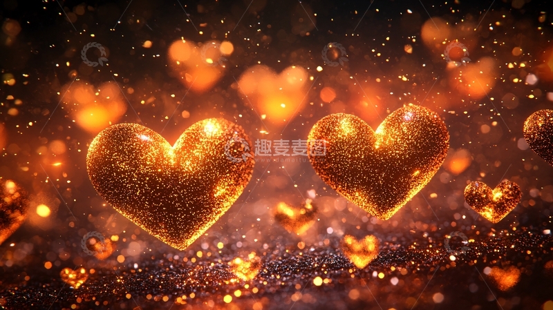 高清大图下载【趣麦麦图】金色闪光爱心背景