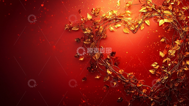 高清大图下载【趣麦麦图】金色枝叶爱心