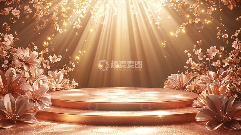 高清大图下载【趣麦麦图】金色花朵舞台背景