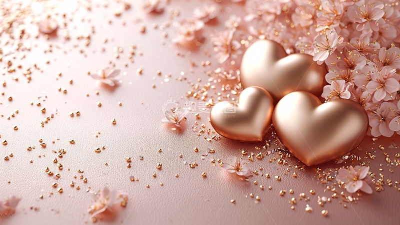 高清大图下载【趣麦麦图】粉色背景玫瑰金爱心