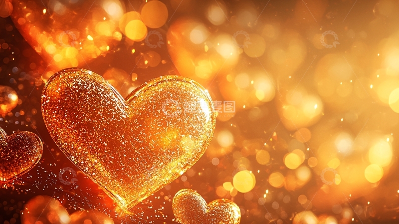高清大图下载【趣麦麦图】金色闪耀爱心背景
