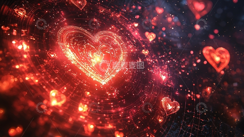 高清大图下载【趣麦麦图】红色爱心粒子背景