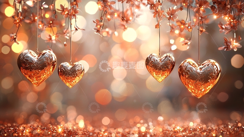 高清大图下载【趣麦麦图】浪漫爱心吊饰灯光背景