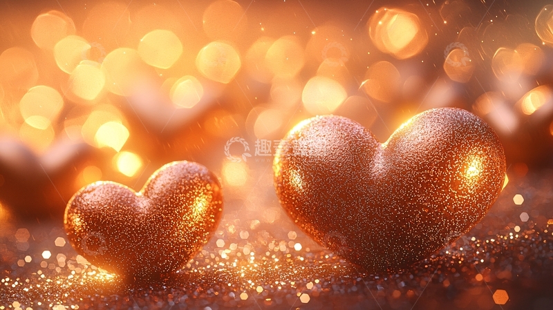 高清大图下载【趣麦麦图】温暖闪光金色爱心背景