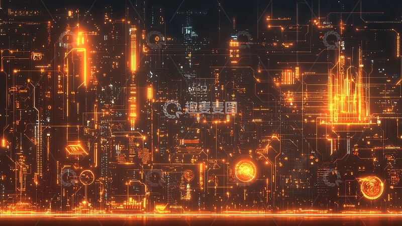 高清大图下载【趣麦麦图】橙色科技感未来城市