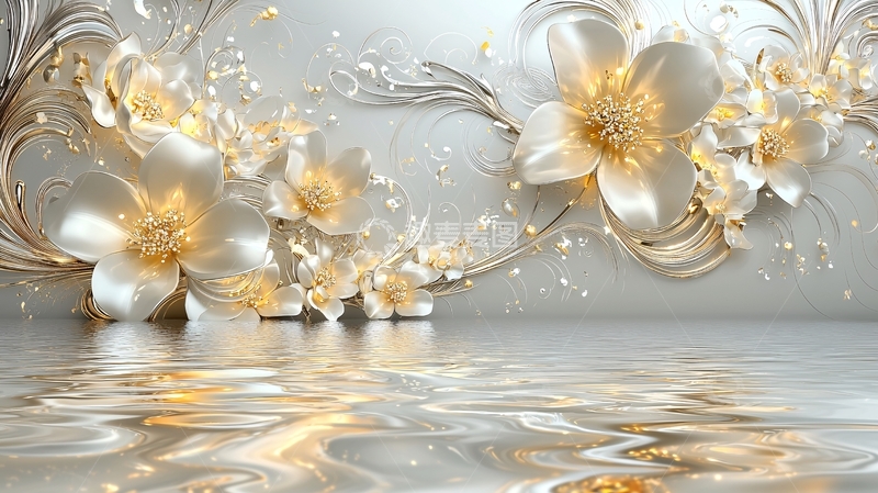 高清大图下载【趣麦麦图】奢华金色花朵壁纸